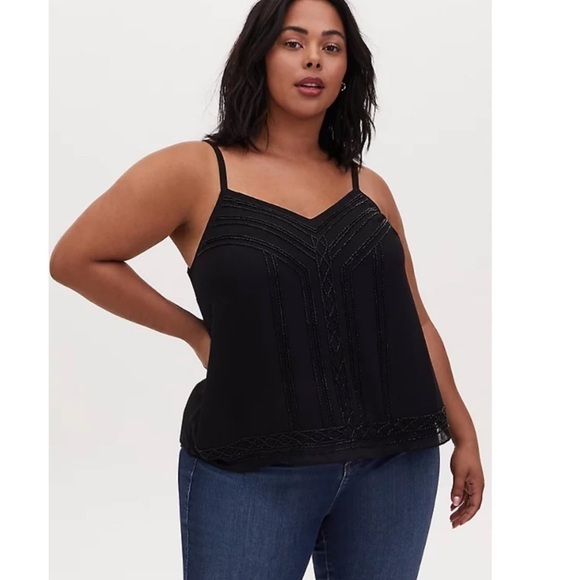 Torrid size 3 Beaded BLACK CHIFFON SWING CAMI - Picture 2 of 10